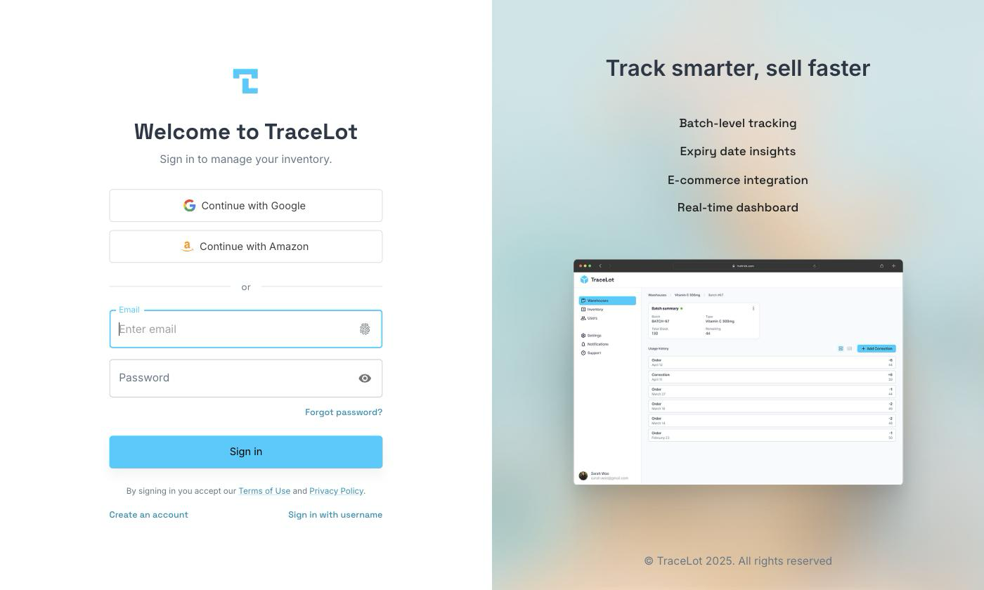 The login page with email, password, and social sign-in buttons